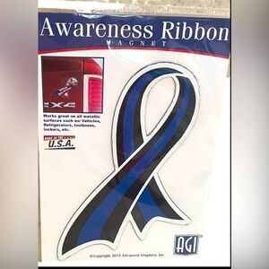 AGI Awareness Law Enforcement Ribbon Magnet Indoor Outdoor -BACK THE BLUE RIBBON